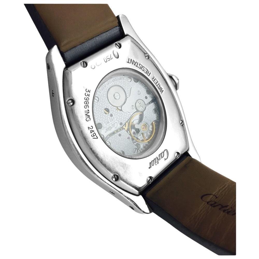 Montre CARTIER "Tortue", en or blanc et diamants sur satin - Castafiore