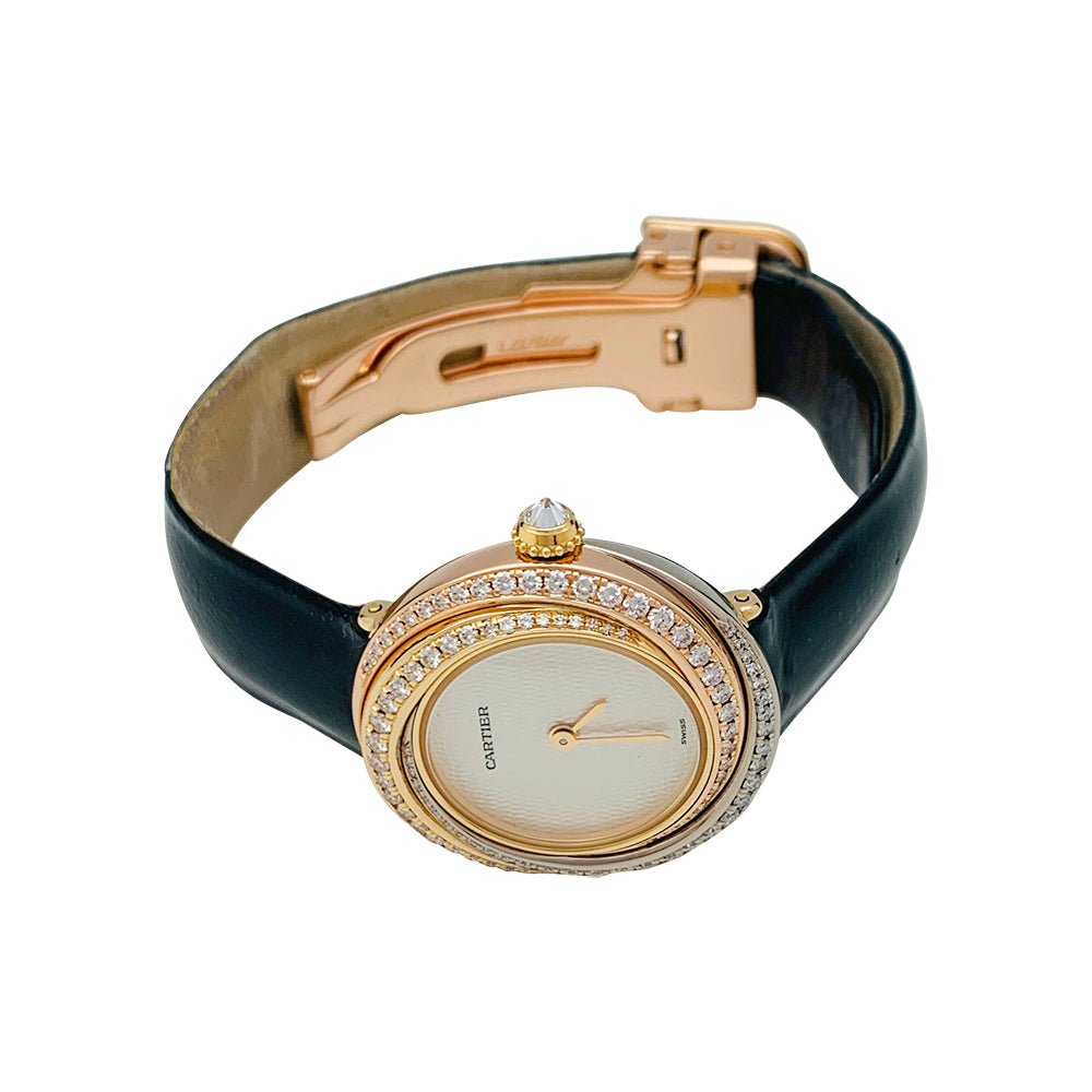 Montre Cartier "Trinity", 3 ors, diamants, cuir. - Castafiore