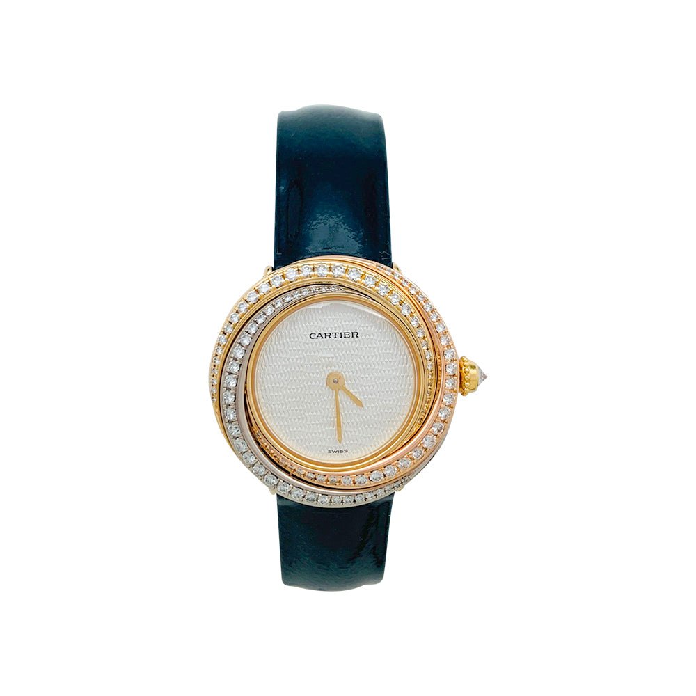 Montre Cartier "Trinity", 3 ors, diamants, cuir. - Castafiore