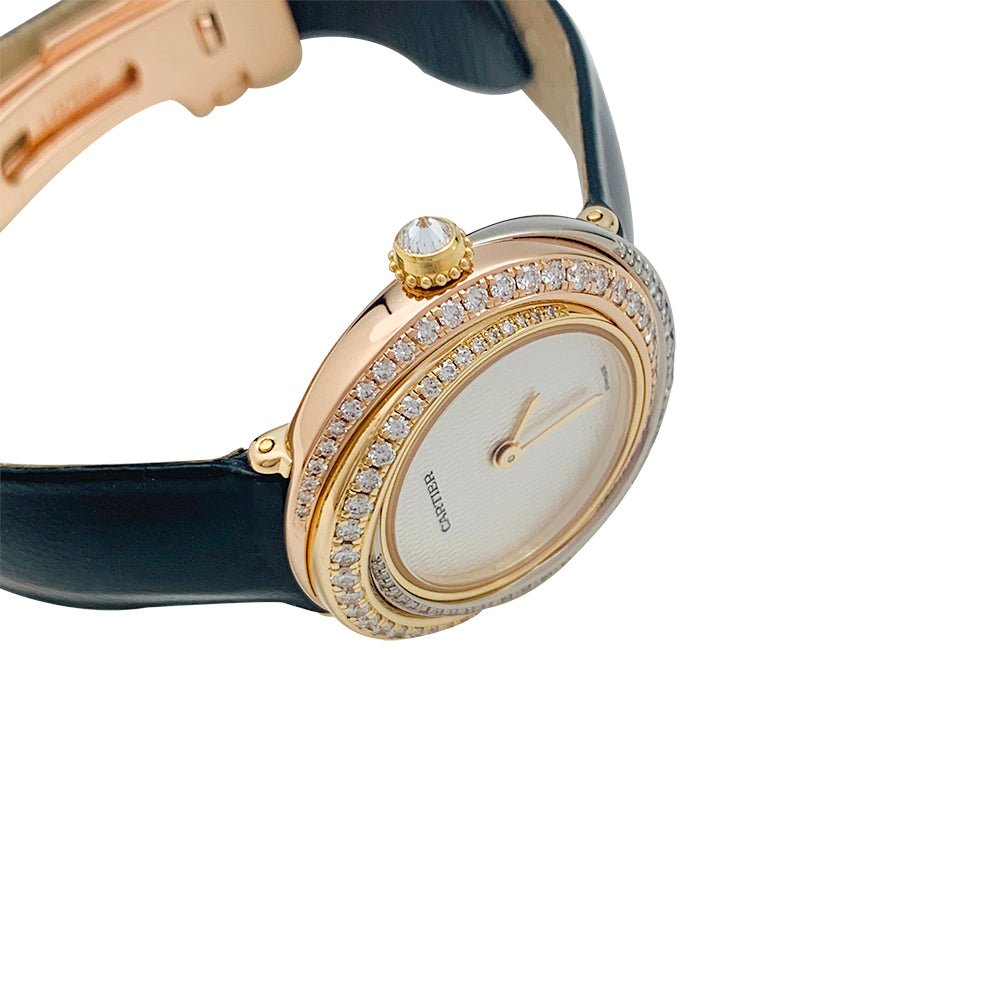 Montre Cartier "Trinity", 3 ors, diamants, cuir. - Castafiore