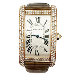 Montre Cartier,"Tank Américaine", or rose, diamants. - Castafiore