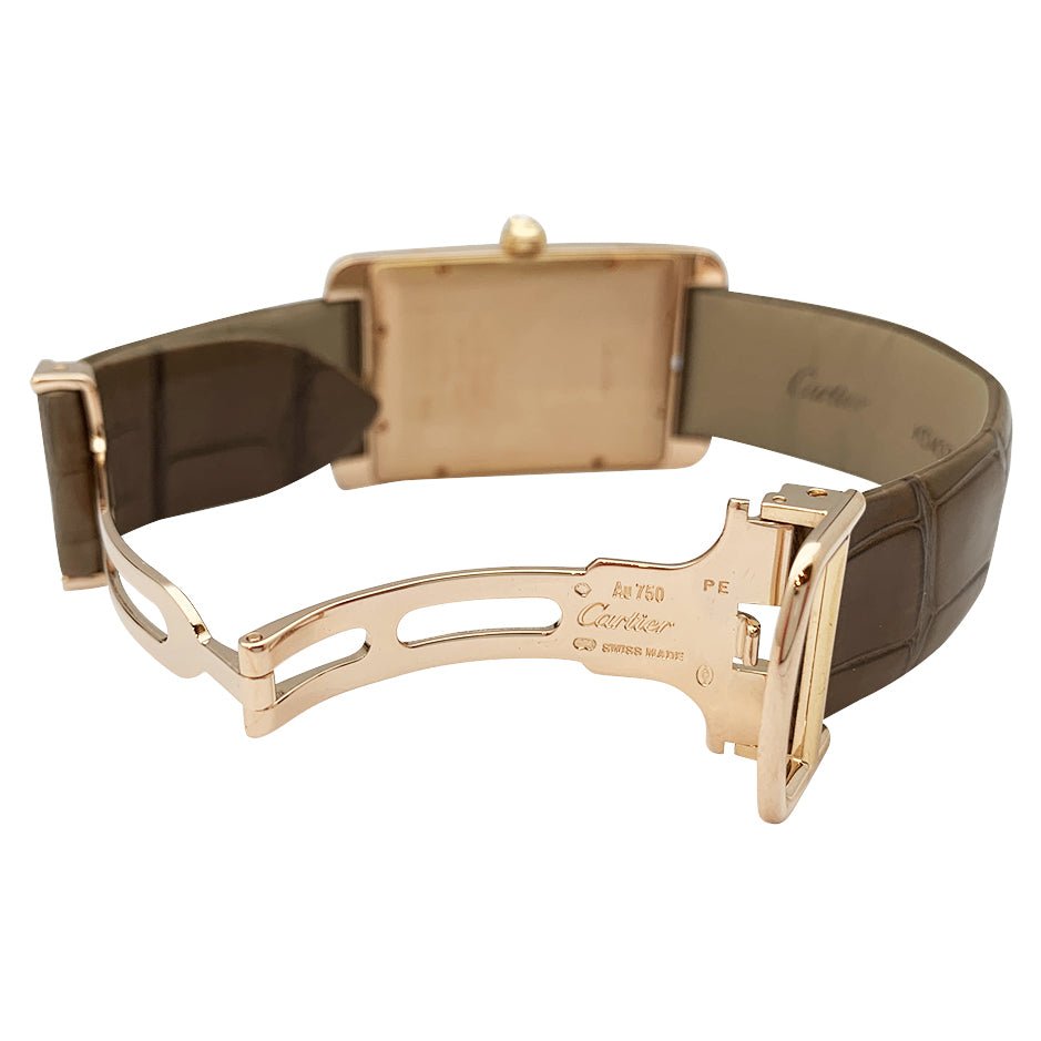 Montre Cartier,"Tank Américaine", or rose, diamants. - Castafiore