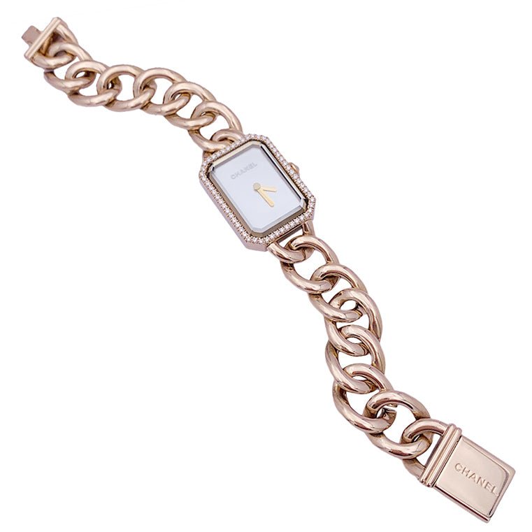 Montre Chanel, "Première Chaîne Gourmette", or rose, diamants. - Castafiore