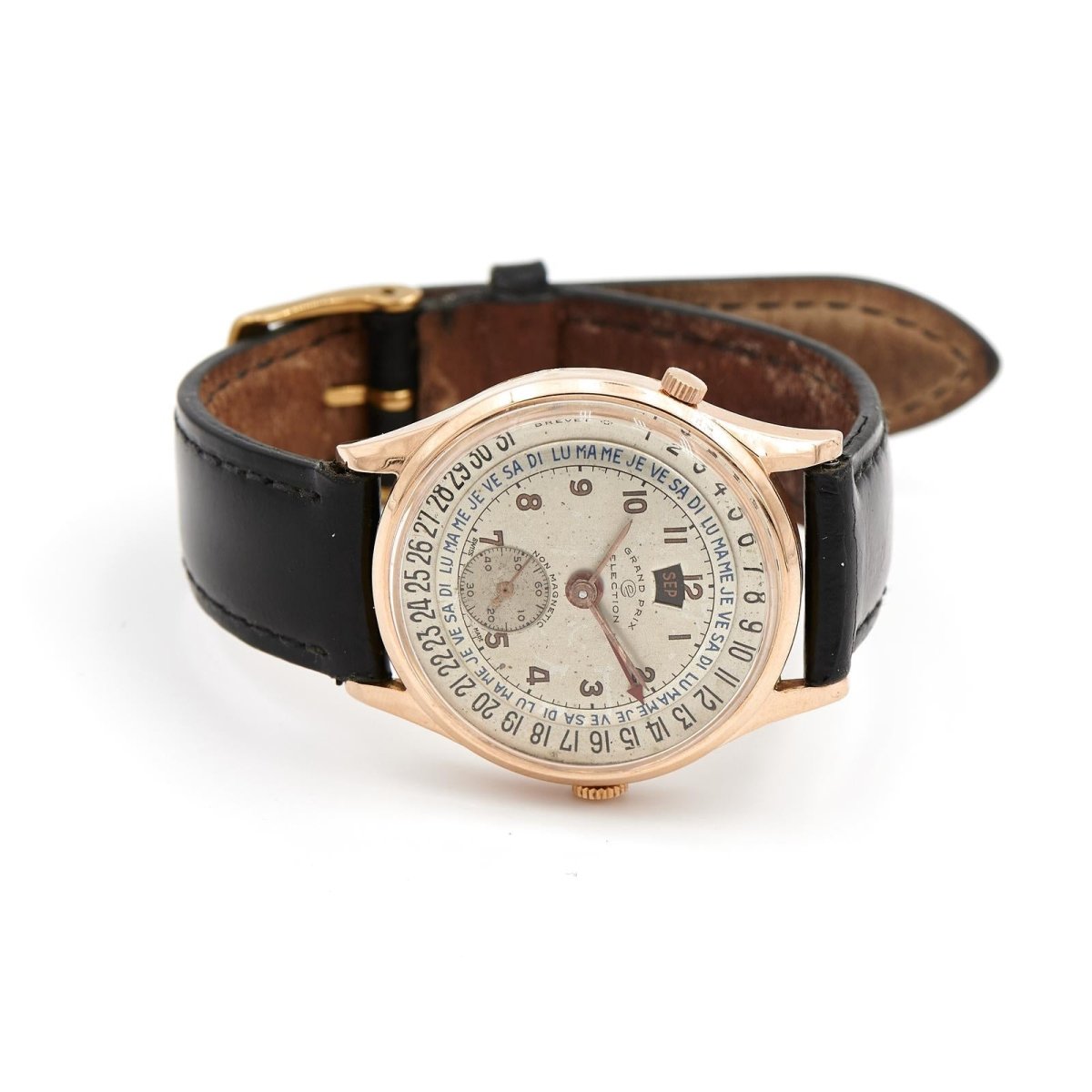 Montre GRAND PRIX ÉLECTION en or jaune et cuir noir - Castafiore