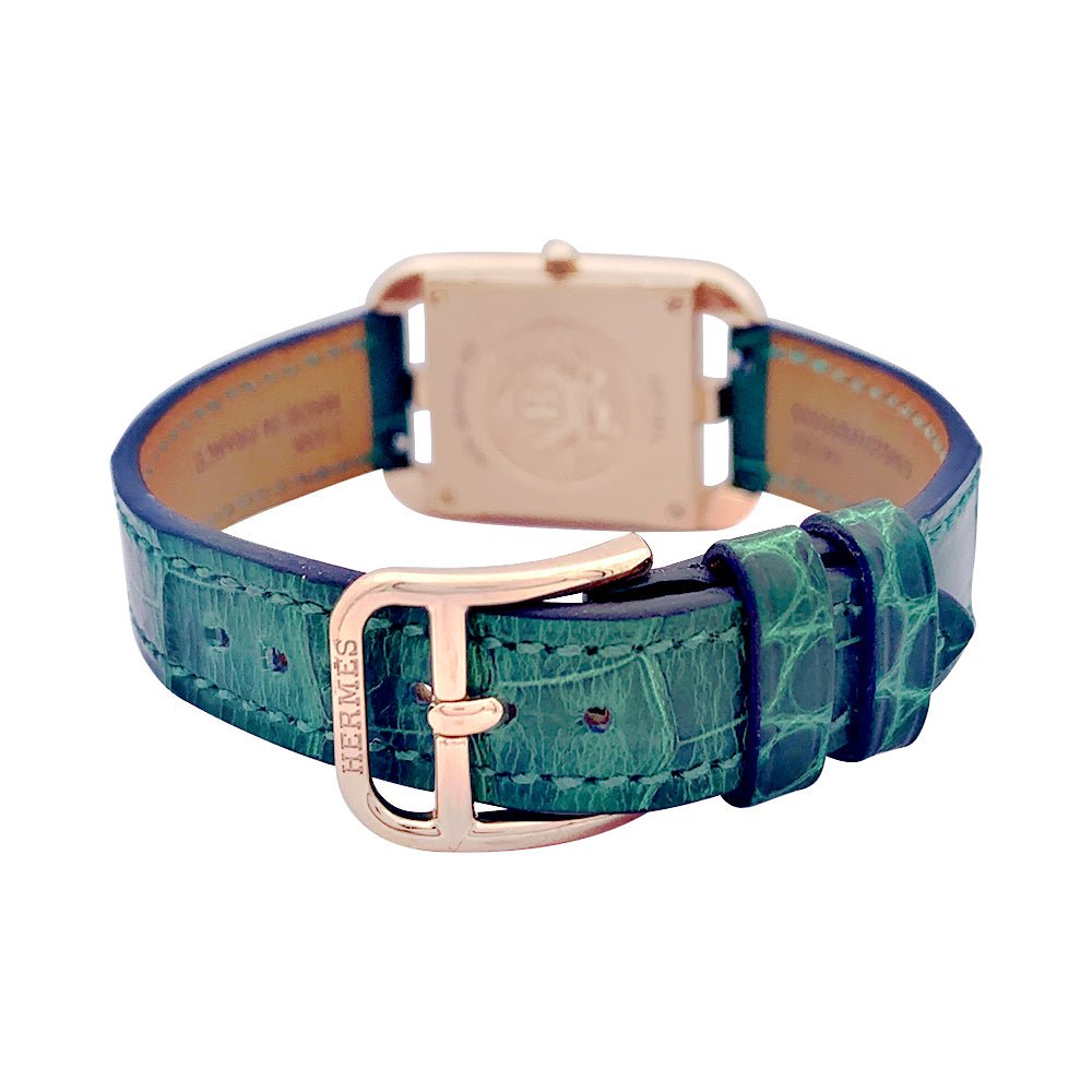 Montre HERMÈS, "Cape Cod", or rose, diamants, cuir. - Castafiore