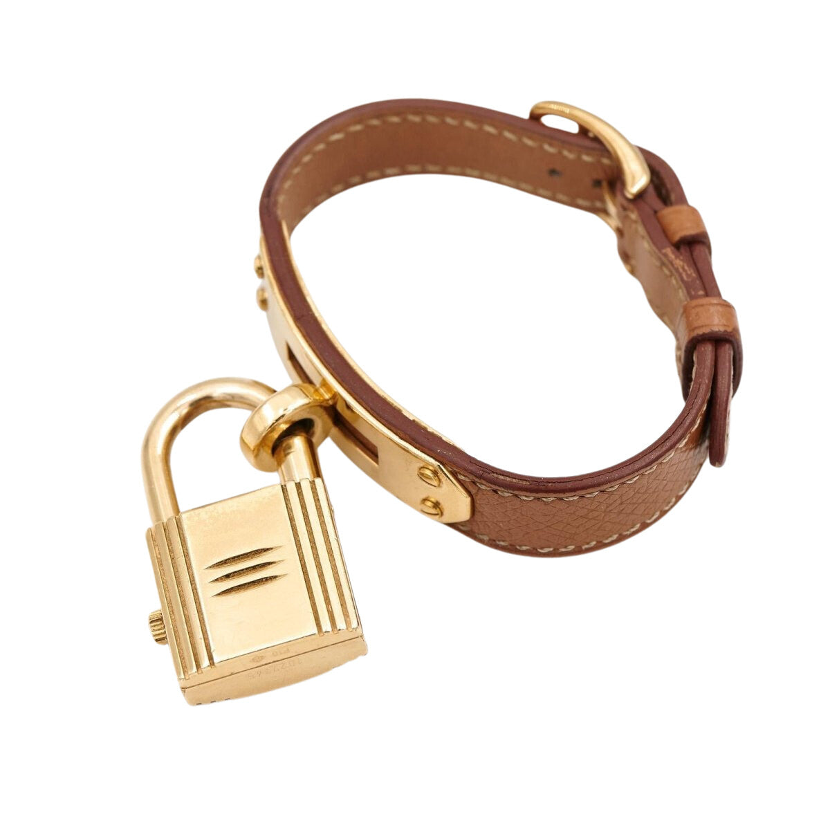 HERMÈS “Kelly” gold-plated and brown leather watch – Castafiore display picture 2