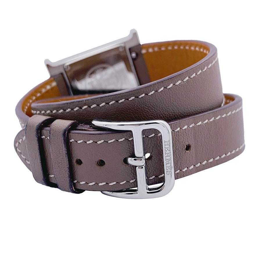 Montre HERMÈS,"Heure H", acier sur cuir - Castafiore