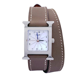 Montre HERMÈS,"Heure H", acier sur cuir - Castafiore