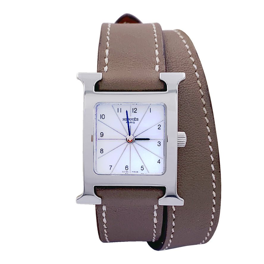 Montre HERMÈS,"Heure H", acier sur cuir - Castafiore