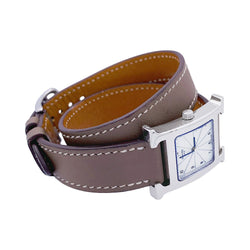 Montre HERMÈS,"Heure H", acier sur cuir - Castafiore