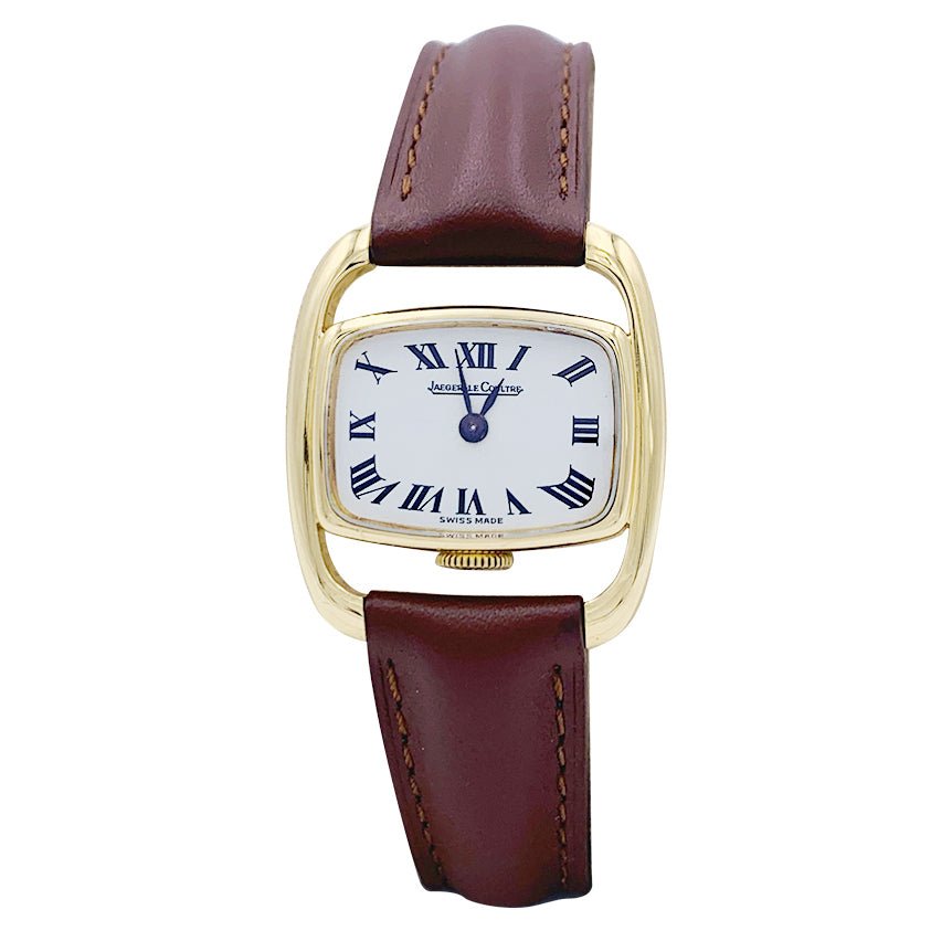 Montre JAEGER-LECOULTRE, "Etrier" en or jaune et cuir. - Castafiore