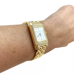Montre Jaeger Lecoultre "Reverso Duetto" en or jaune, nacre et diamants. - Castafiore