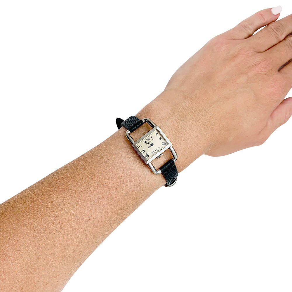Montre Jaeger Lecoultre,"Etrier", acier sur cuir. - Castafiore
