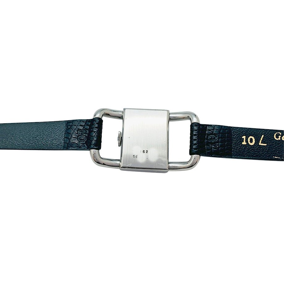 Montre Jaeger Lecoultre,"Etrier", acier sur cuir. - Castafiore