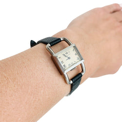 Montre Jaeger Lecoultre,"Etrier", acier sur cuir. - Castafiore