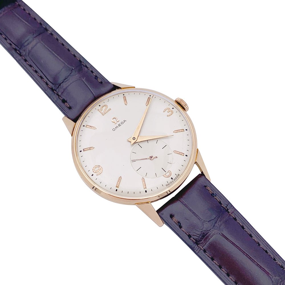 Montre Omega,"Jumbo", or rose, cuir. - Castafiore