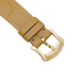 Montre PATEK PHILIPPE "Calatrava Moon Phase" or jaune, nacre, diamants, cuir. - Castafiore