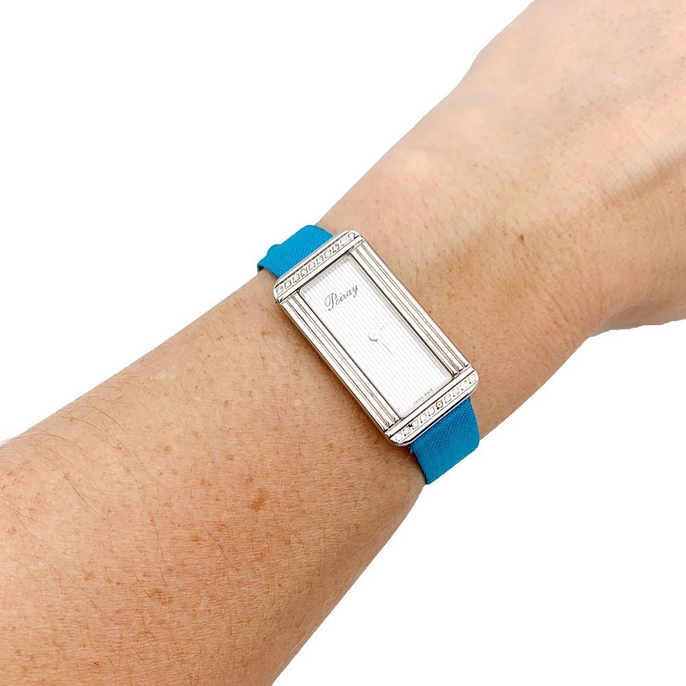 Montre POIRAY "Ma Première Allongée" en acier, argent, cuir et diamants - Castafiore
