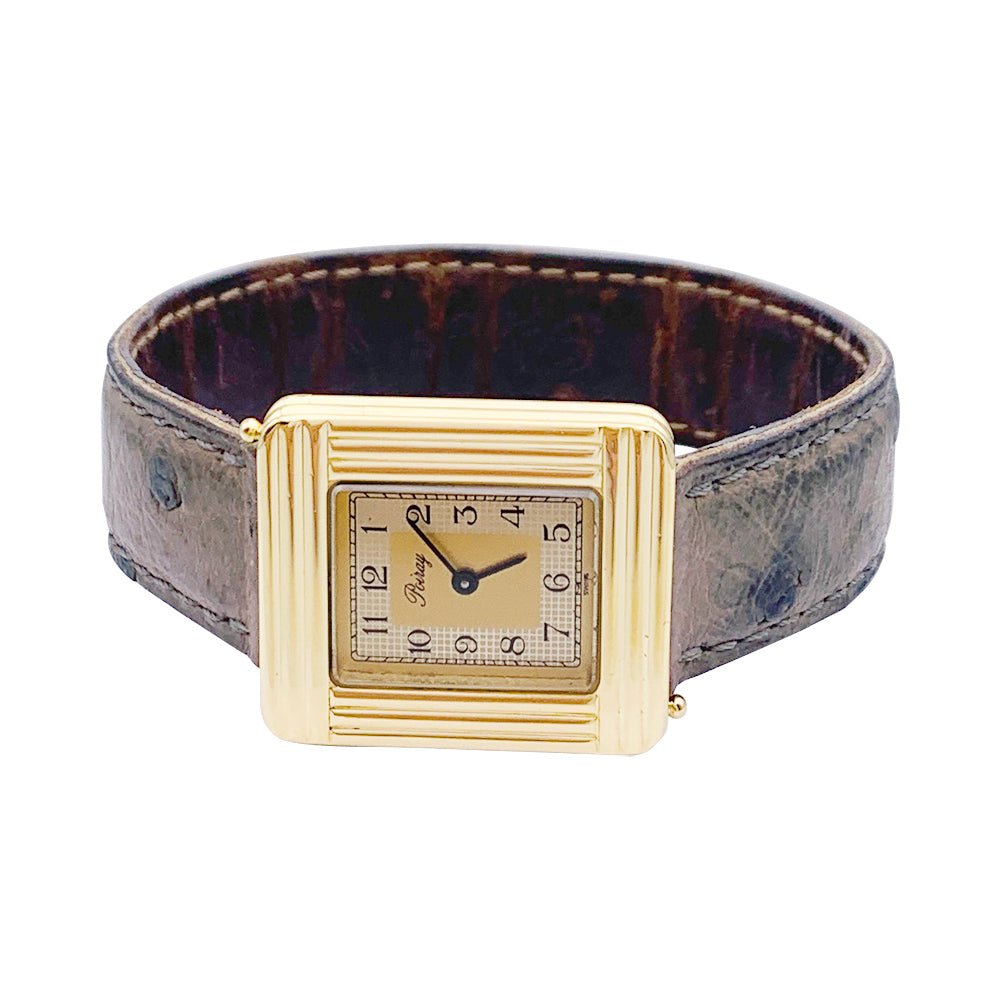 Montre Poiray ,"Ma Première", en or jaune, bracelet cuir interchangeable. - Castafiore
