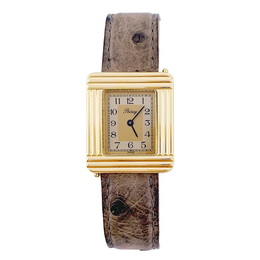 Montre Poiray ,"Ma Première", en or jaune, bracelet cuir interchangeable. - Castafiore