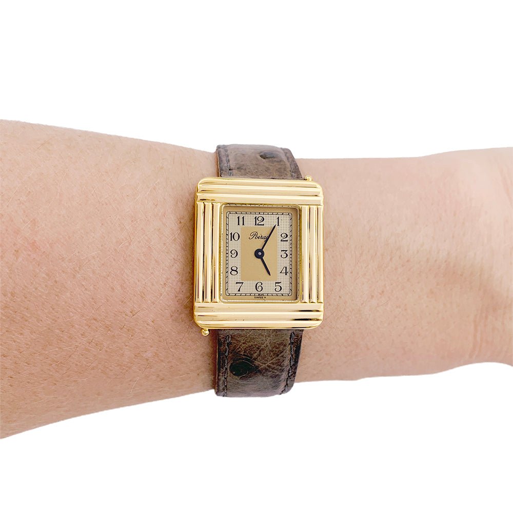 Montre Poiray ,"Ma Première", en or jaune, bracelet cuir interchangeable. - Castafiore