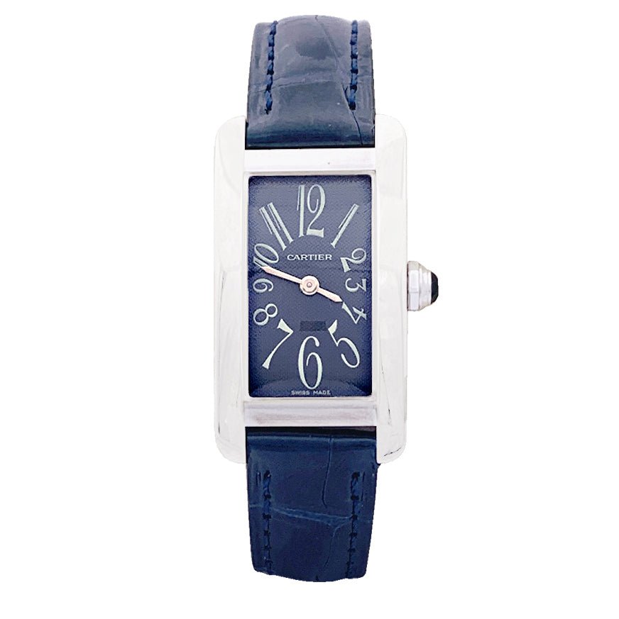 Montre Quartz CARTIER "Tank Américaine" en or blanc et cuir - Castafiore