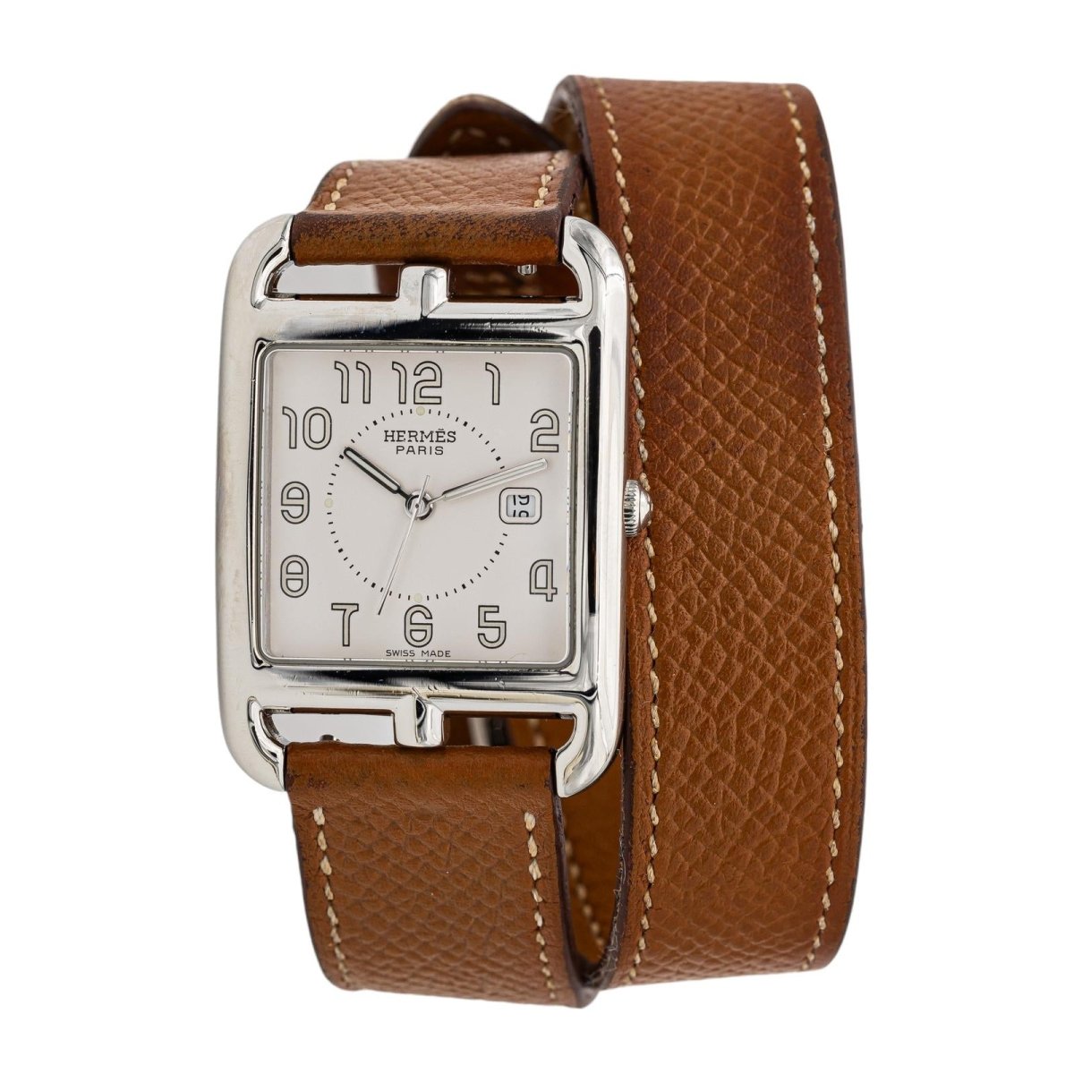 Montre Quartz HERMES "Cape Cod" en cuir et acier - Castafiore