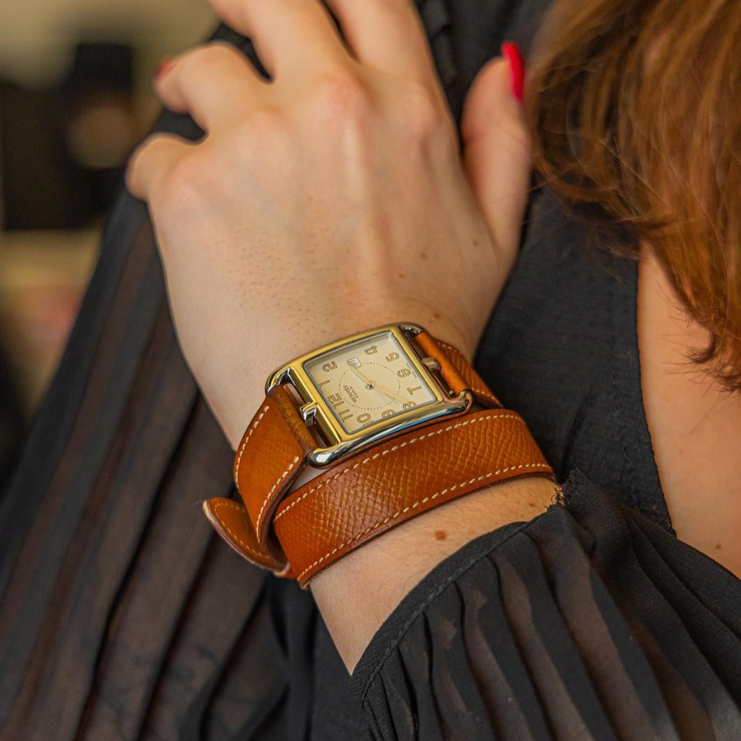 Montre Quartz HERMES "Cape Cod" en cuir et acier - Castafiore