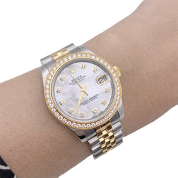 Montre ROLEX "Oyster Perpetual Datejust"en or jaune, acier, nacre et diamants - Castafiore