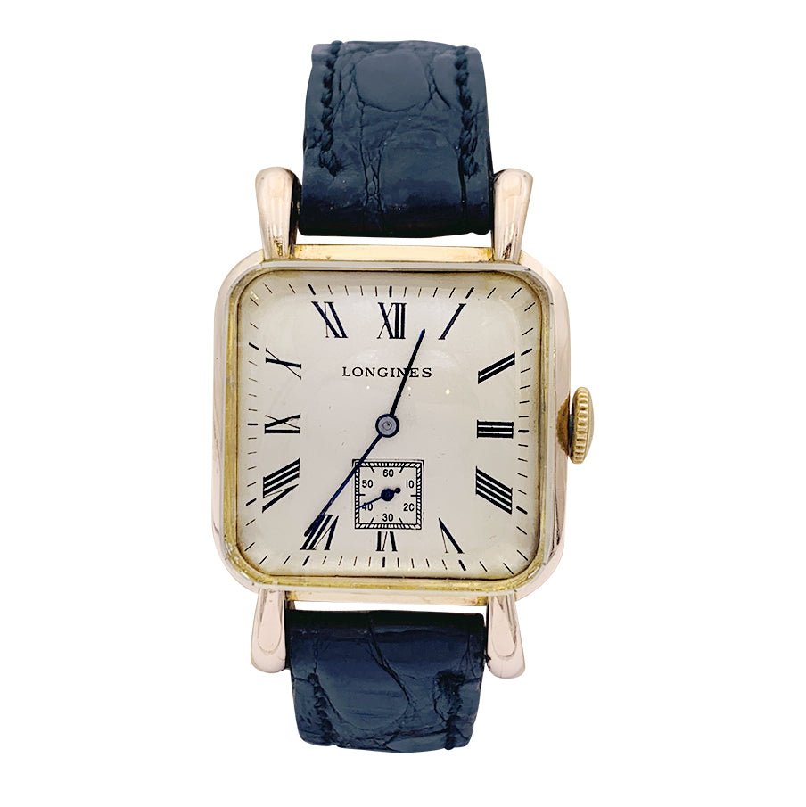 Montre vintage Longines, or rose, cuir. - Castafiore