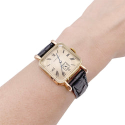 Montre vintage Longines, or rose, cuir. - Castafiore