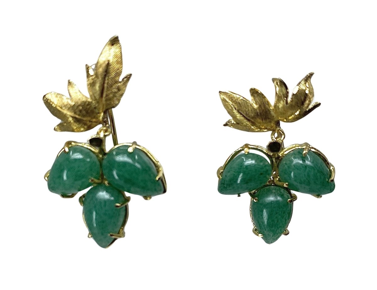 Paire de boucles d’oreille en or jaune et aventurines - Castafiore