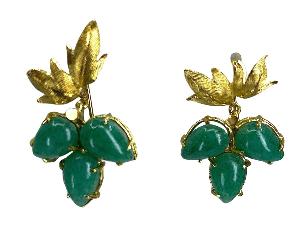 Paire de boucles d’oreille en or jaune et aventurines - Castafiore
