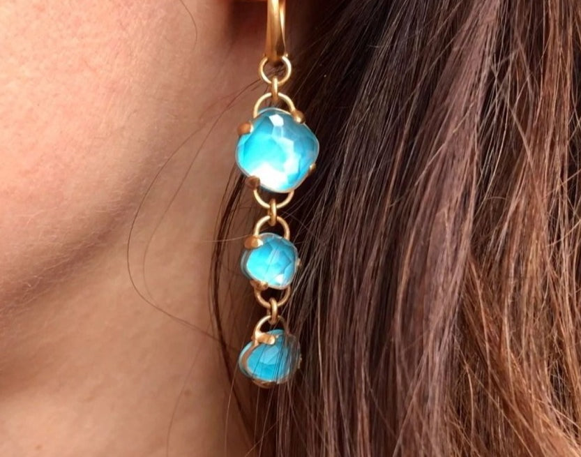 Paire de boucles d'oreilles de la maison Pomellato modèle Capri en topaze bleue et turquoise - Castafiore