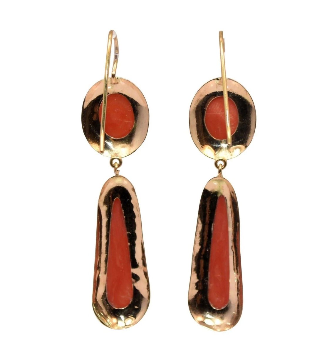 Paire de boucles d'oreilles en corail et or jaune - Castafiore