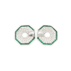 Paire de boucles d'oreilles en or blanc, diamants et émeraudes - Castafiore