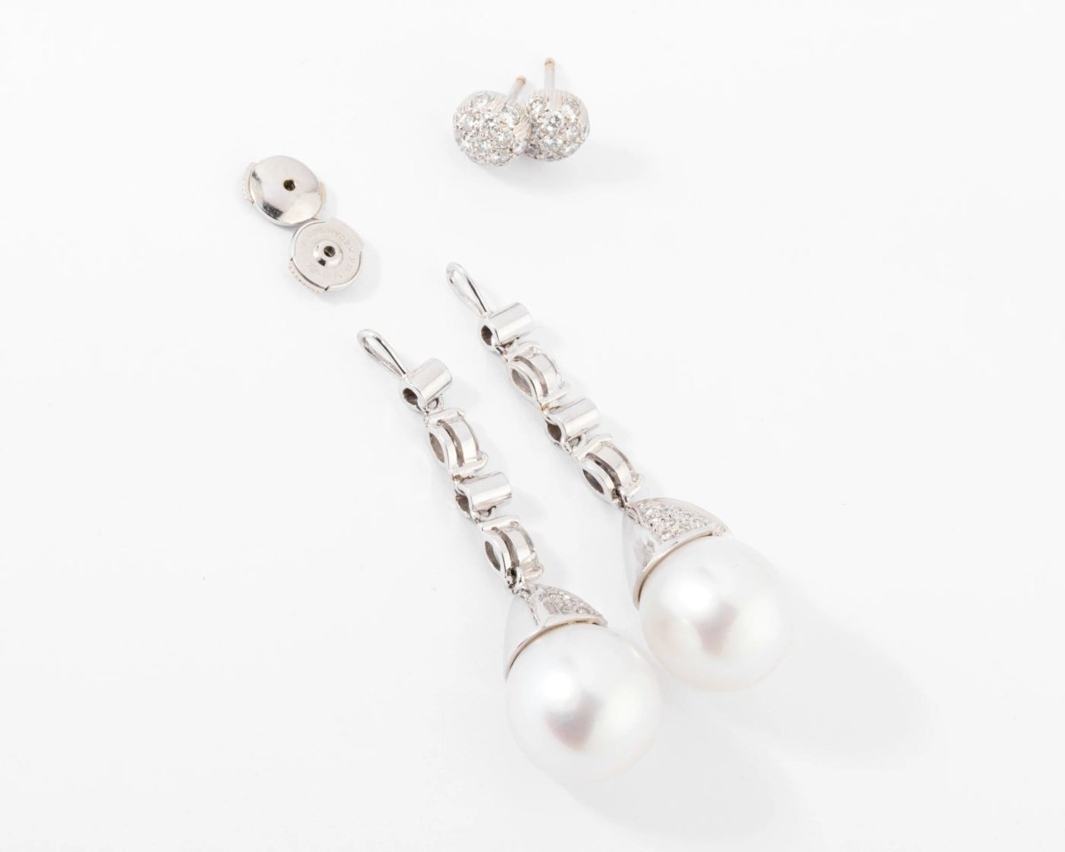 Paire de boucles d'oreilles en Perles Akoya et diamants - Castafiore