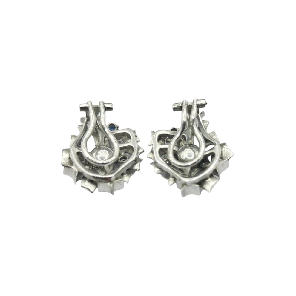 Paire de clip d'oreilles en or gris 18K saphirs ronds facettés - Castafiore