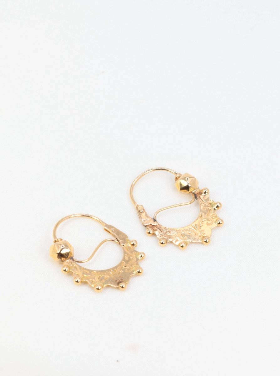 Paire de créoles savoyardes anciennes ou Tarines en or jaune - Castafiore
