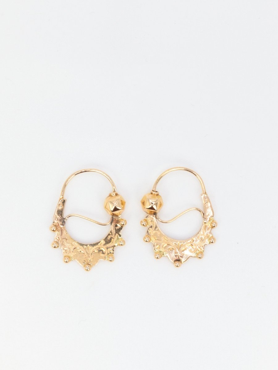 Paire de créoles savoyardes anciennes ou Tarines en or jaune - Castafiore