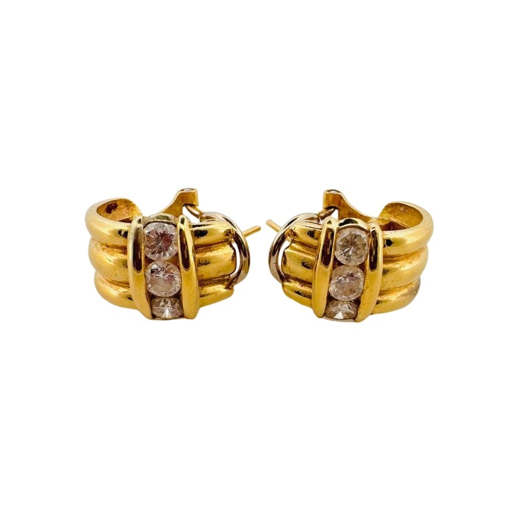 Paire de demi créoles en or jaune et diamants - Castafiore