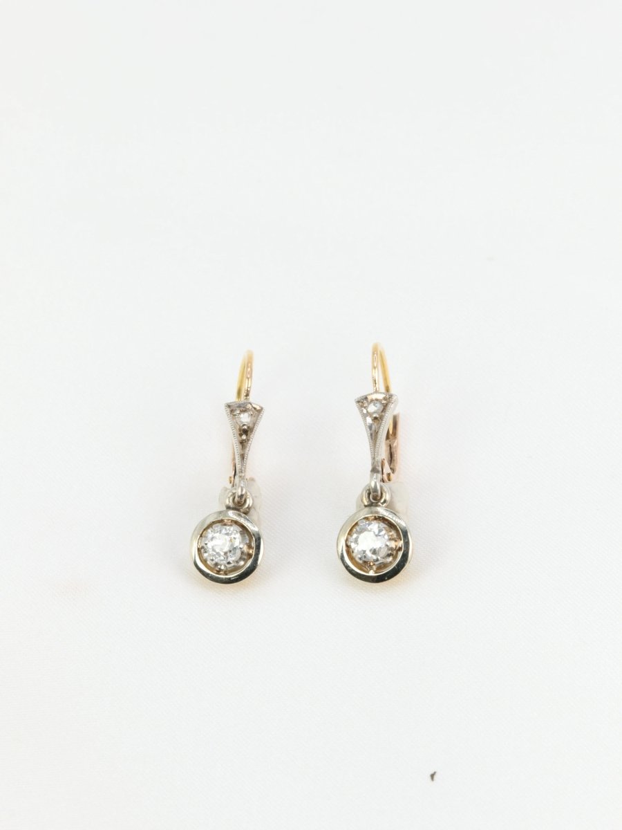 Paire de dormeuses anciennes en or et diamants taille ancienne - Castafiore