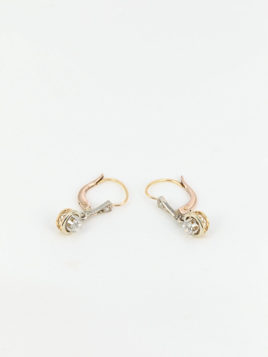 Paire de dormeuses anciennes en or et diamants taille ancienne - Castafiore