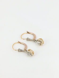 Paire de dormeuses anciennes en or et diamants taille ancienne - Castafiore