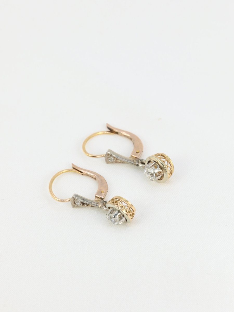 Paire de dormeuses anciennes en or et diamants taille ancienne - Castafiore