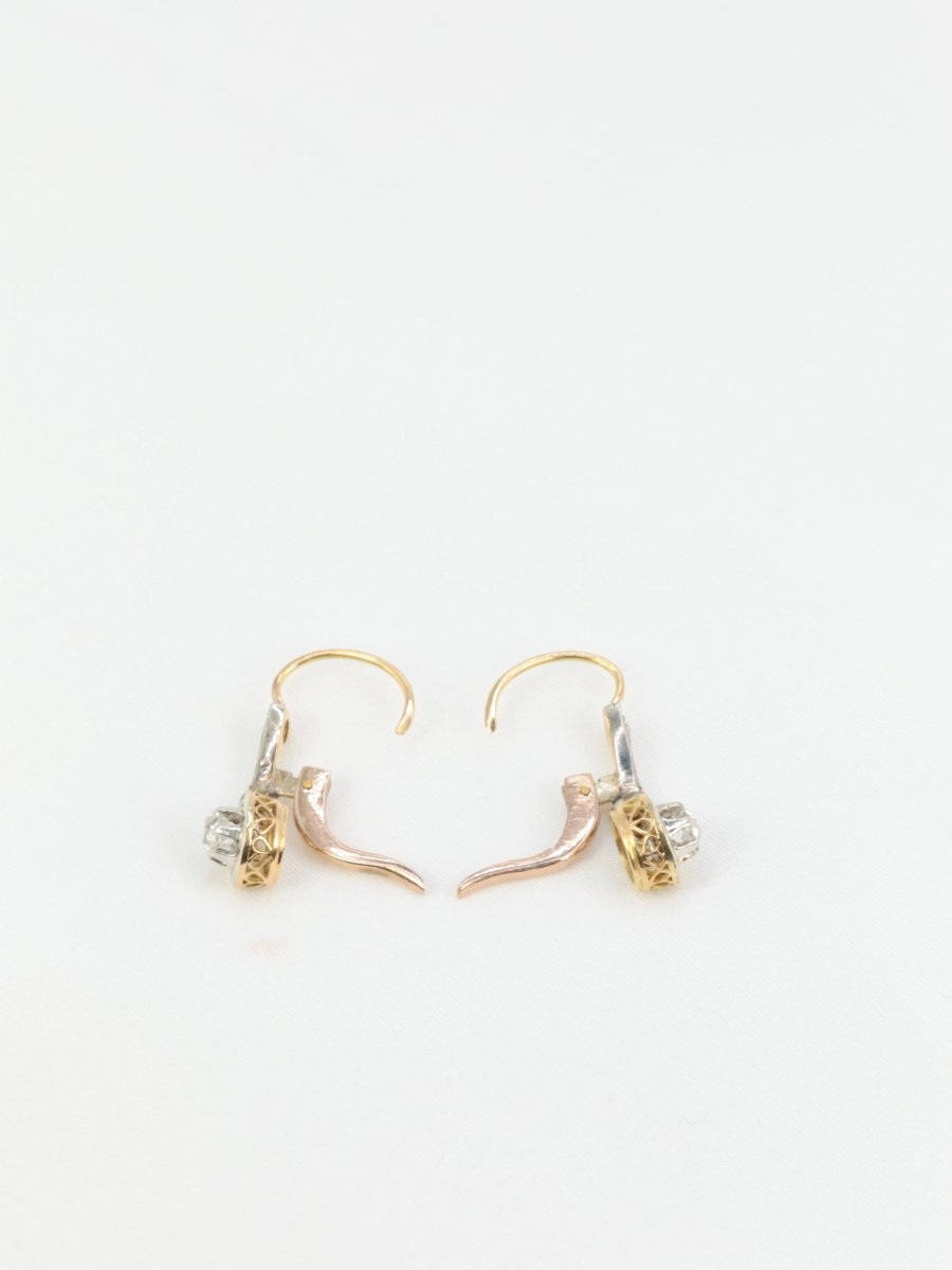 Paire de dormeuses anciennes en or et diamants taille ancienne - Castafiore