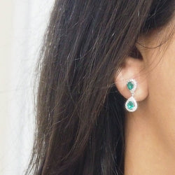 Pendants d'oreille en or blanc, émeraudes et diamants - Castafiore