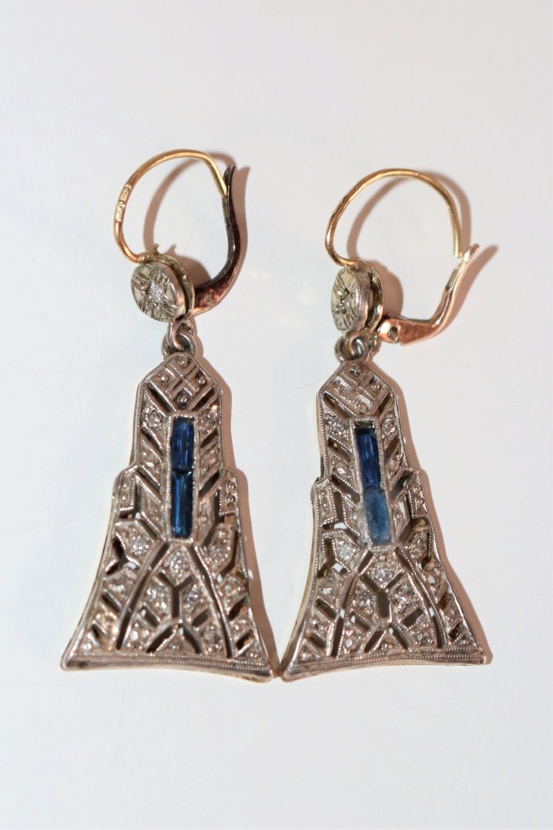 Pendants d'Oreilles Art Déco en platine et or jaune - Castafiore