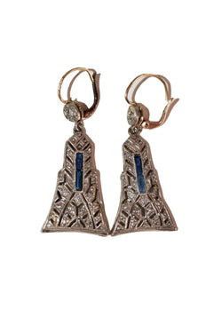 Pendants d'Oreilles Art Déco en platine et or jaune - Castafiore