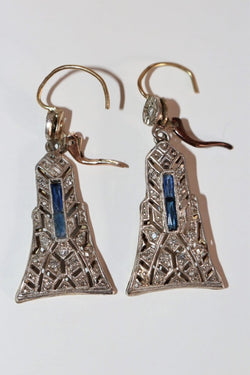 Pendants d'Oreilles Art Déco en platine et or jaune - Castafiore